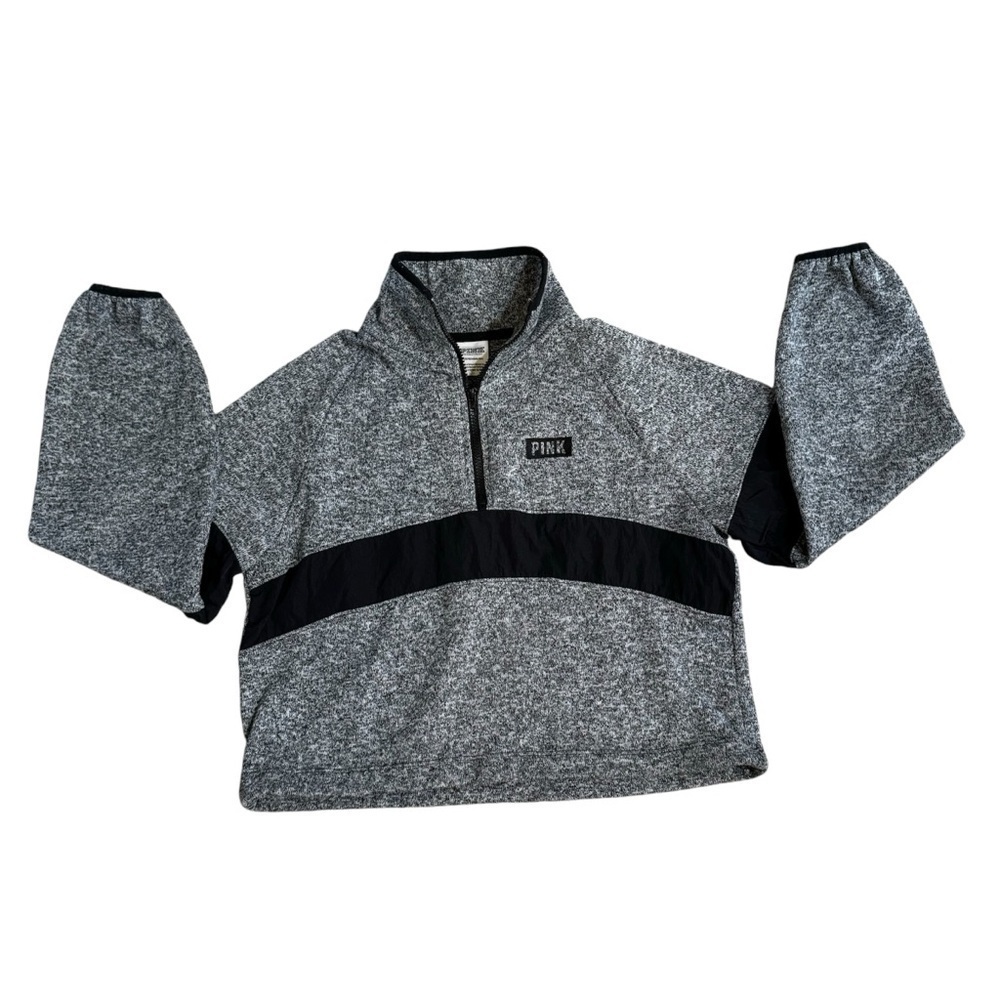 PINK Victoria's Secret gray black quarter zip cropped pull over long sleeves XS.